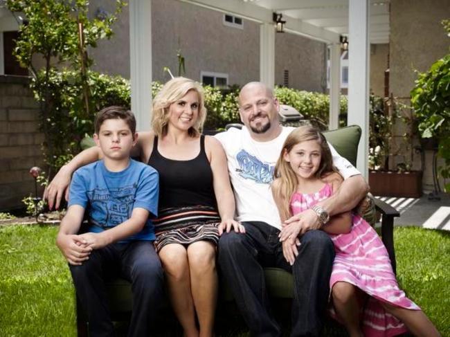 Jarrod Schulz with his ex-wife and kids.